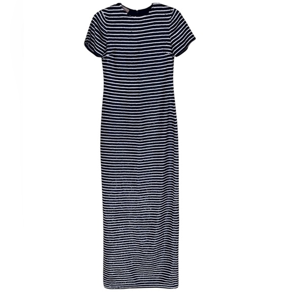 Michael Kors COLLECTION Navy Blue and White Stripe Sequin Silk Maxi Dres… - Picture 4 of 9